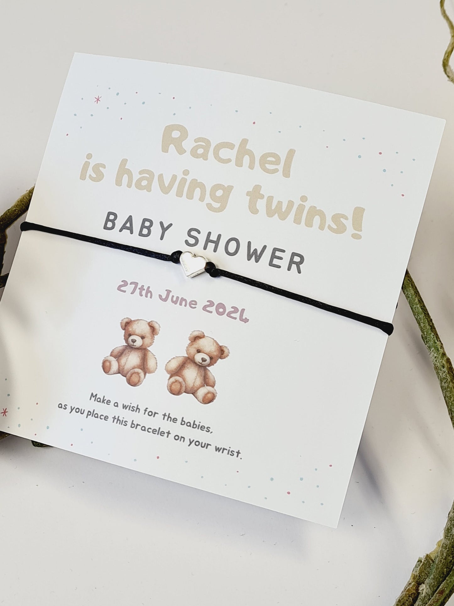 It's Twins! - Personalised Baby Shower Wish Bracelet, Mummy to Be, Charm String Bracelet, Personalised Gift - TW5