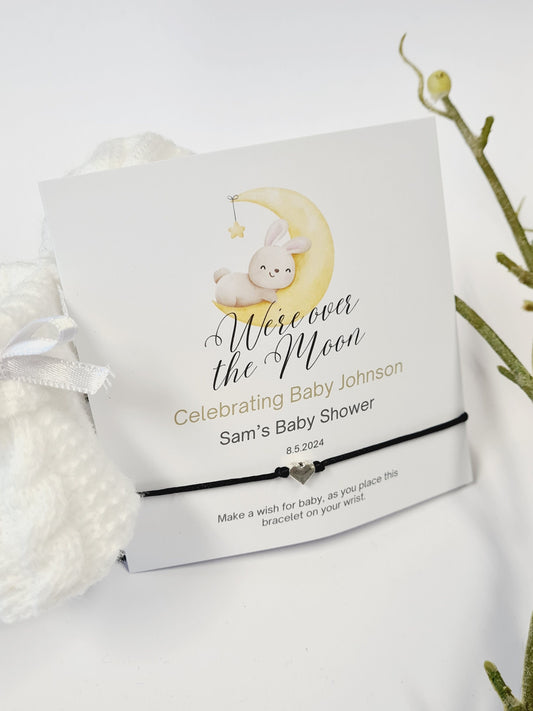 We're over the Moon-Personalised Baby Shower Wish Bracelet,Mummy to Be, Charm String Bracelet-Personalised Gift-Celebrating Baby-Aqiqah-ted4