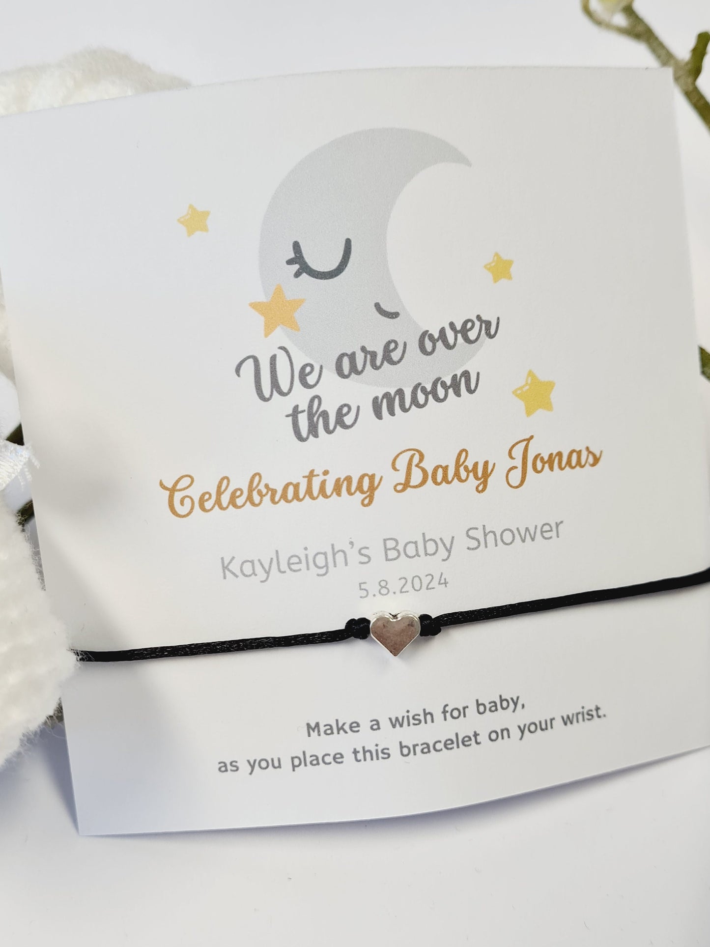 We are over the Moon - Personalised Baby Shower Wish Bracelet,Mummy to Be, Charm String Bracelet- Gift - Celebrating Baby-Aqiqah - MN8