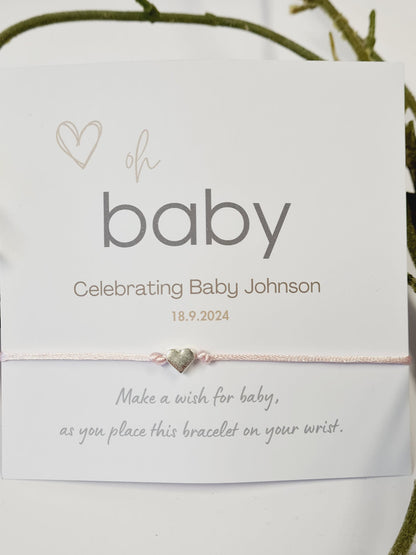 Oh Baby - Personalised Baby Shower Wish Bracelet, Mummy to Be, Charm String Bracelet, Personalised Gift - Gender Neutral KB7