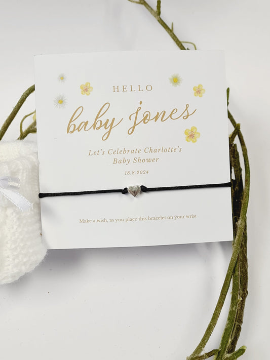 Flowers - Personalised Baby Shower Wish Bracelet, Mummy to Be, Charm String Bracelet, Personalised Gift -Celebrating Baby - Aqiqah -980